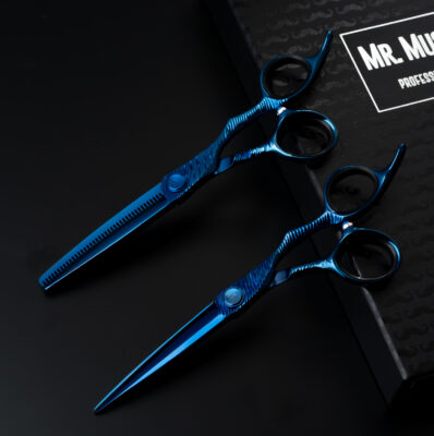 Zestaw Nożyczki + Degażówki Fryzjerskie Mr Mustache PORTOFINO BLU 6,0"