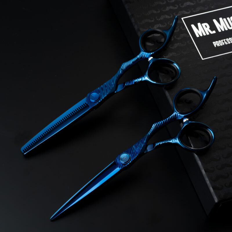 Zestaw Nożyczki + Degażówki Fryzjerskie Mr Mustache PORTOFINO BLU 6,0"
