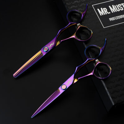 Zestaw Nożyczki + Degażówki fryzjerskie Mr. Mustache RAINBOW 440C 5,5"